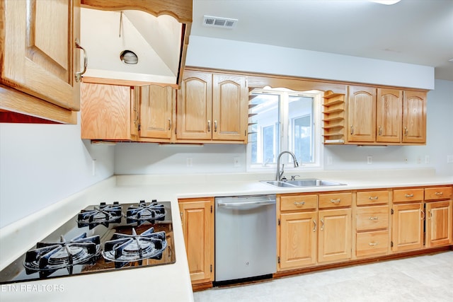 kitchen featuring sink, stainless steel dishwasher, and gas cooktop