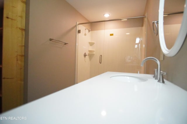 bathroom with walk in shower and sink