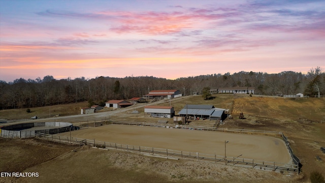 aerial view at dusk with a rural view