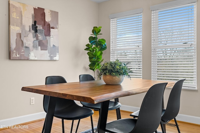 dining room featuring wood-type flooring and plenty of natural light