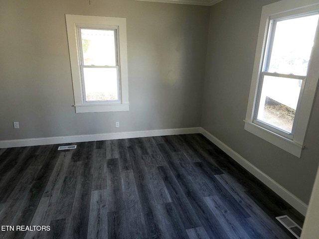 unfurnished room featuring dark wood-type flooring