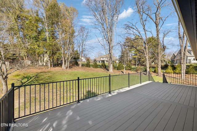 wooden terrace featuring a yard