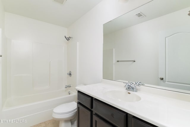 full bathroom with vanity, shower / bathing tub combination, tile patterned floors, and toilet