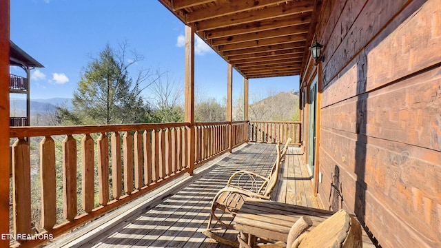 deck with a mountain view