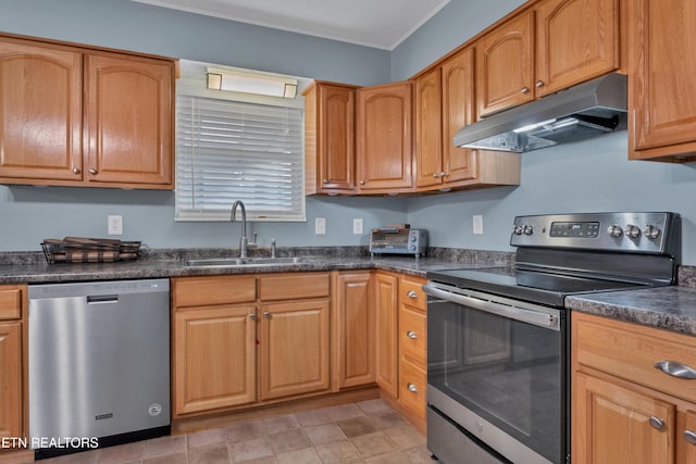 kitchen with sink and appliances with stainless steel finishes