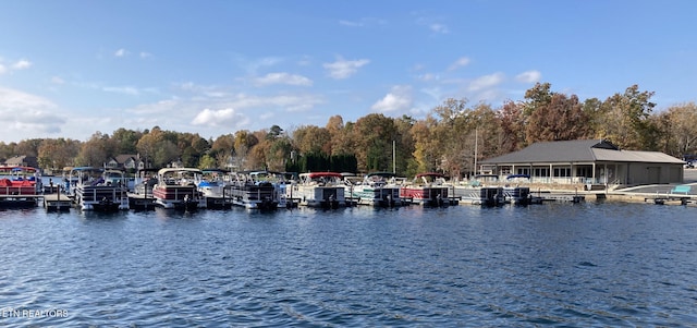 view of dock with a water view