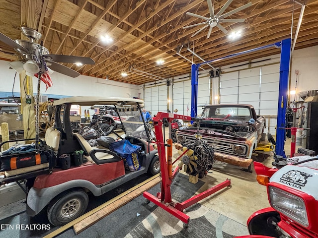 garage with ceiling fan