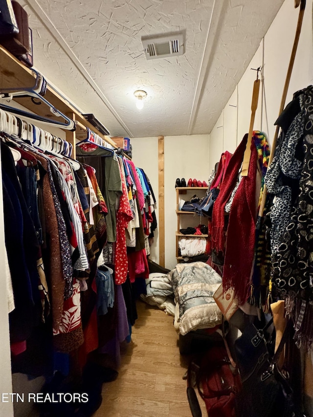 spacious closet with light hardwood / wood-style flooring