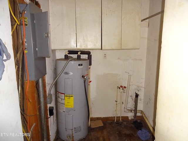 utility room with water heater and electric panel