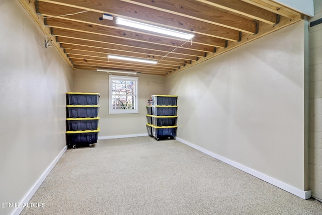 basement featuring carpet flooring