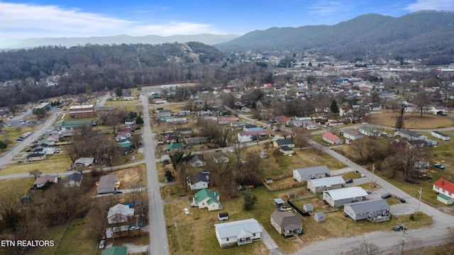 drone / aerial view featuring a mountain view