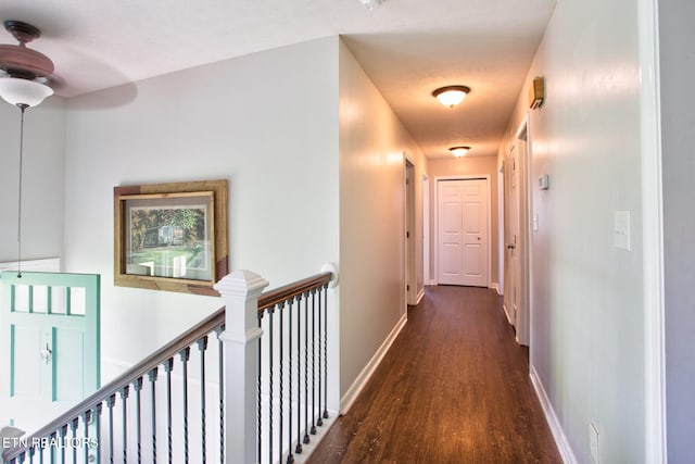 hallway with dark hardwood / wood-style flooring