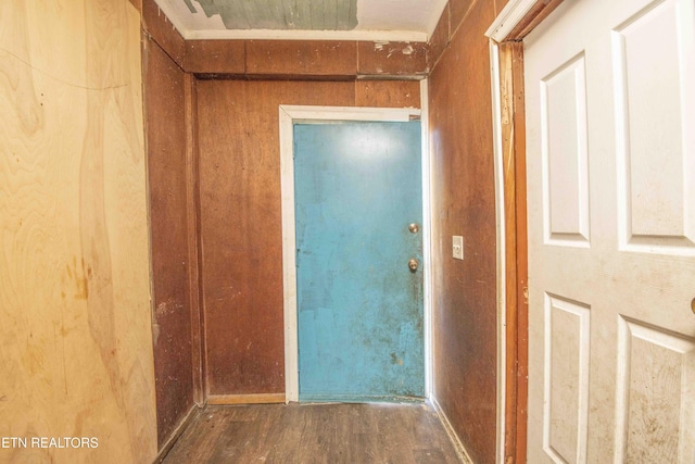 hallway with dark wood-type flooring