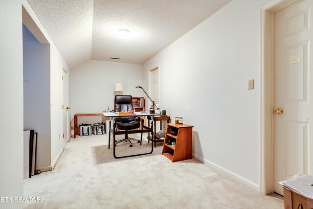 184 Amohi Way, Loudon, TN 37774 - home office with carpet floors, lofted ceiling, a textured ceiling, and baseboards