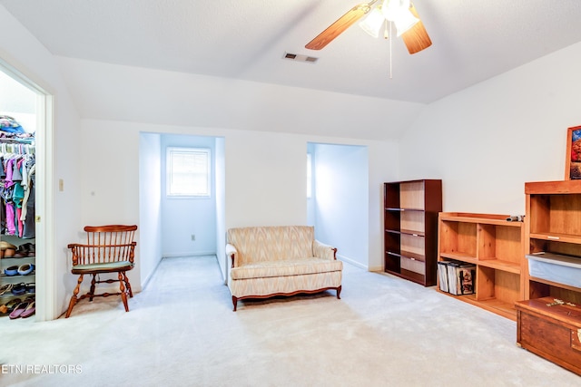 184 Amohi Way, Loudon, TN 37774 - sitting room with lofted ceiling, carpet flooring, and ceiling fan