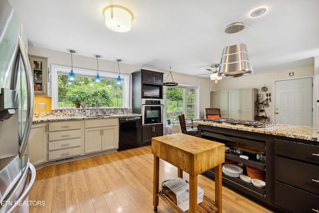 3516 Bluff Point Dr, Knoxville, TN 37920 - kitchen with appliances with stainless steel finishes, a sink, pendant lighting, light stone counters, and light wood-type flooring