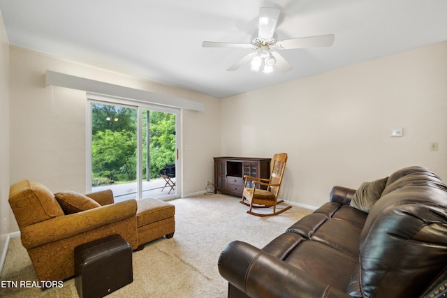 3516 Bluff Point Dr, Knoxville, TN 37920 - living room featuring carpet flooring, ceiling fan, and baseboards