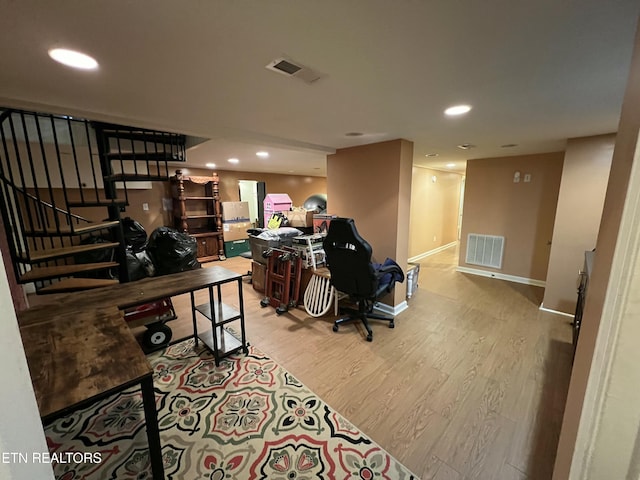 office space featuring light wood-type flooring