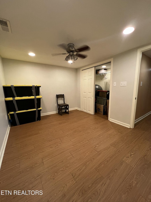 111 Old Evacuation Ln, Oliver Springs, TN 37840 - unfurnished room with wood finished floors, recessed lighting, ceiling fan, and baseboards