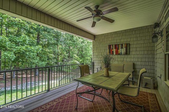 balcony with a ceiling fan