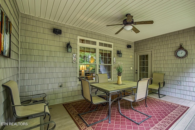 view of patio / terrace featuring a ceiling fan and outdoor dining space