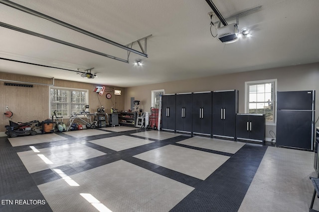 garage with a garage door opener