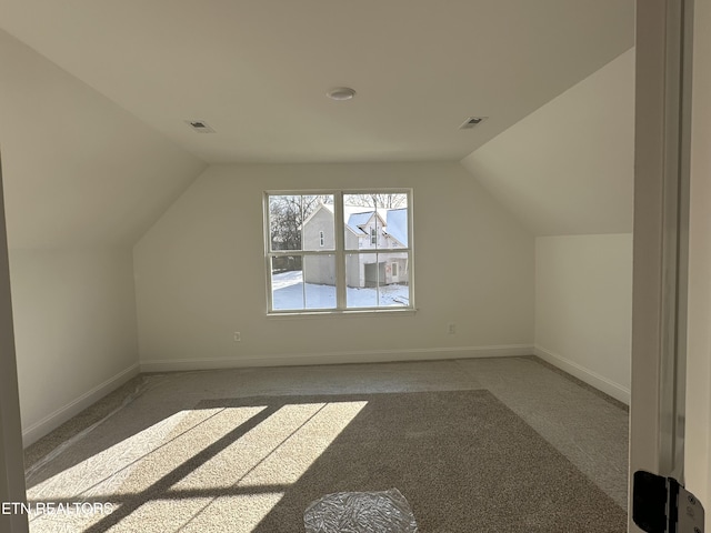 additional living space with vaulted ceiling and carpet