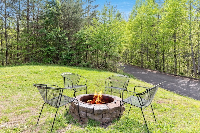 view of yard with an outdoor fire pit