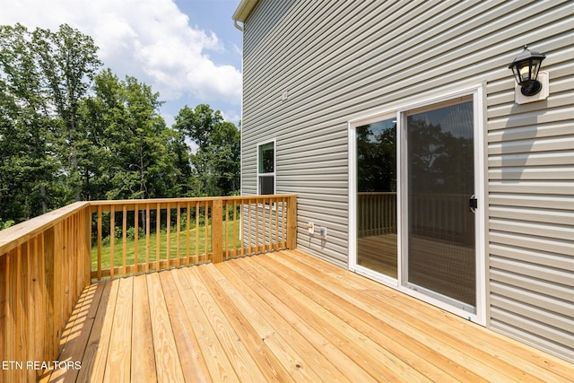 12468 Hatmaker Ln, Knoxville, TN 37932 - wooden terrace with view of wooded area and a lawn