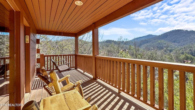 deck with a mountain view