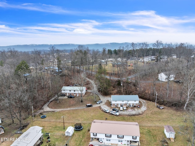 birds eye view of property featuring a mountain view