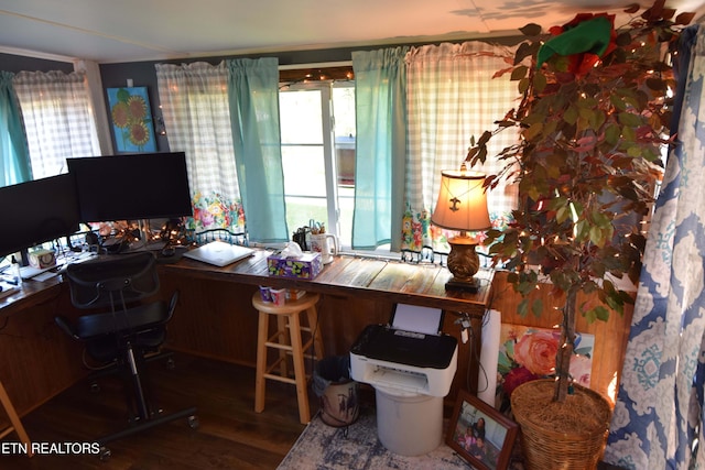 office area with hardwood / wood-style floors