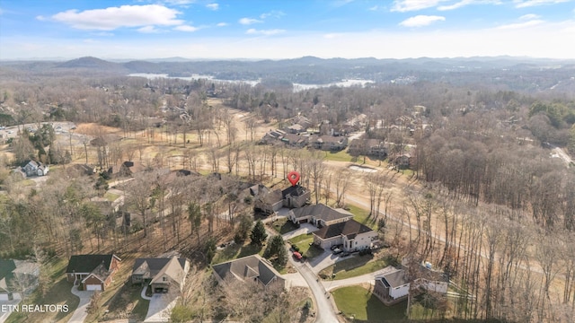 birds eye view of property featuring a mountain view