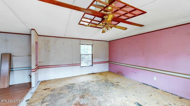 unfurnished room featuring ornamental molding and ceiling fan