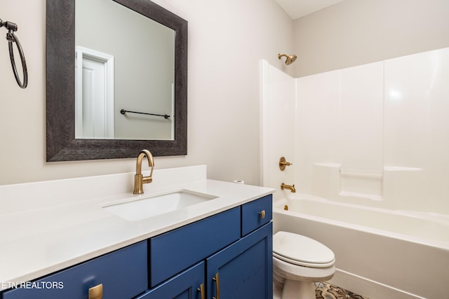 full bathroom with vanity, toilet, and bathing tub / shower combination