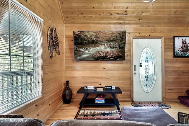 entrance foyer with wooden walls