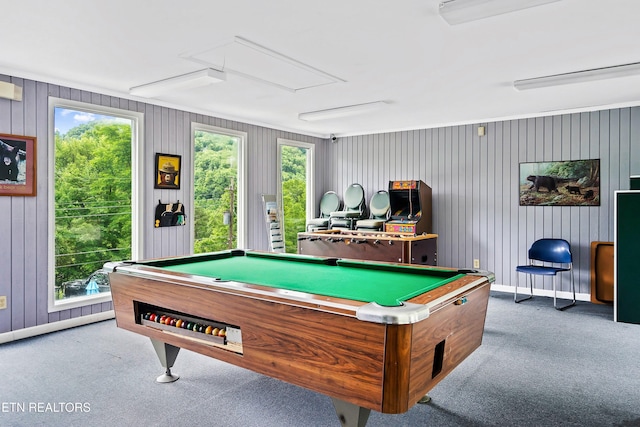 playroom with billiards and carpet floors