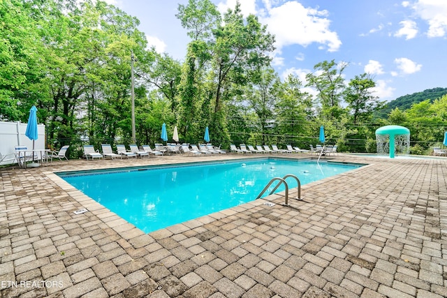 view of swimming pool with a patio