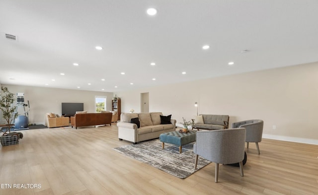 living room with light wood-type flooring