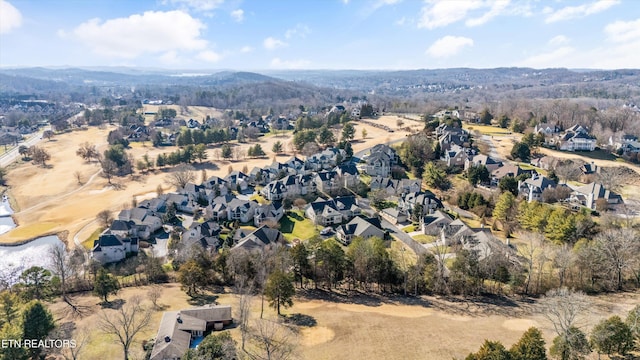 drone / aerial view featuring a mountain view