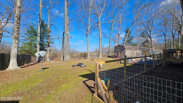 view of yard featuring a shed