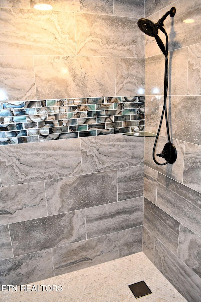 interior details featuring a tile shower