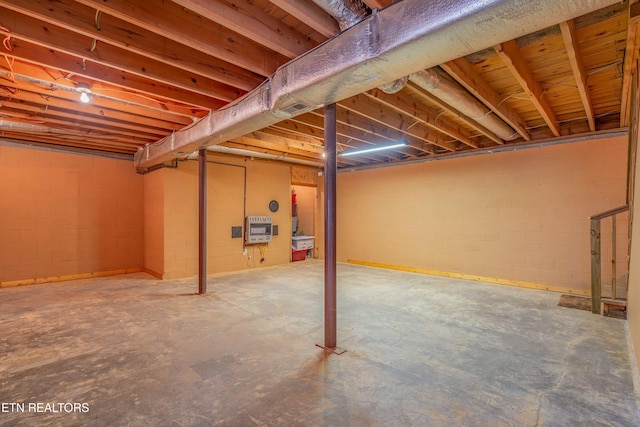 basement with heating unit