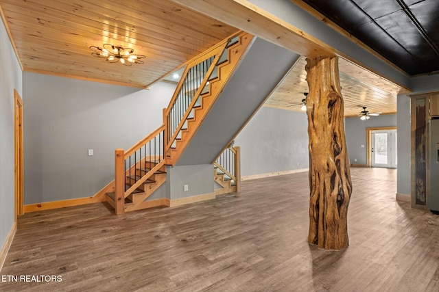 interior space with hardwood / wood-style flooring and wood ceiling