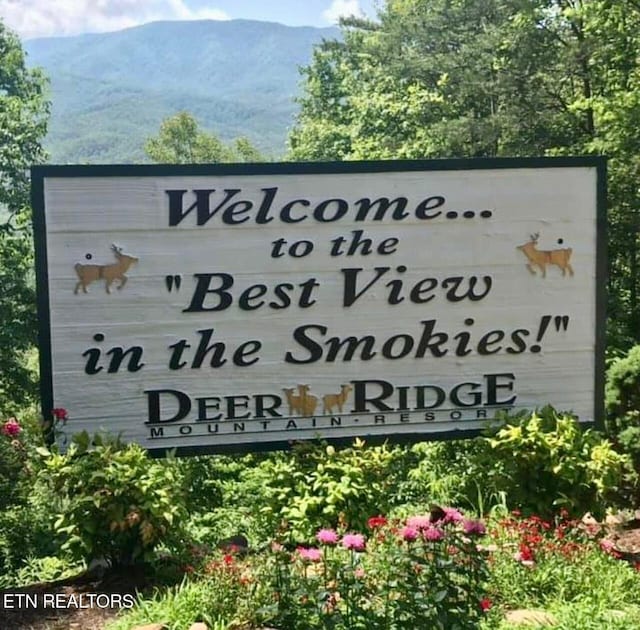 community sign featuring a mountain view