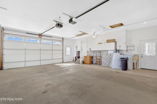 garage with a garage door opener