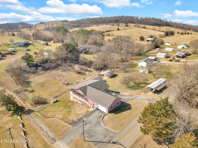 aerial view featuring a rural view