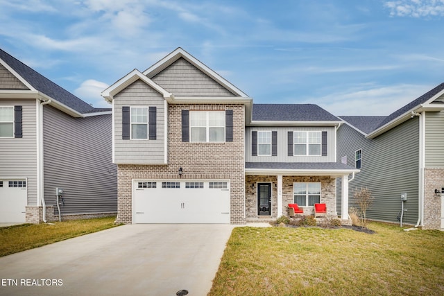 craftsman-style home with a garage and a front yard