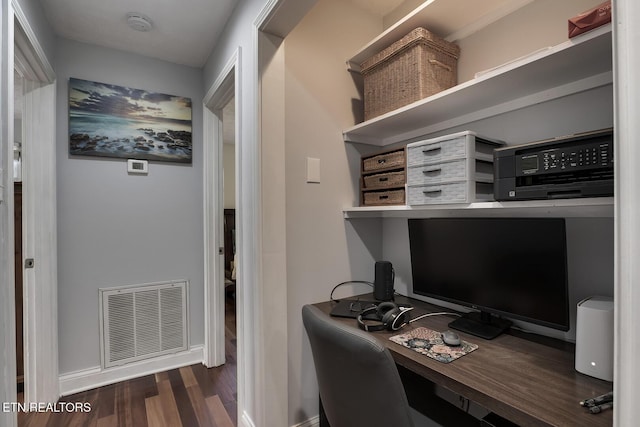 office area featuring dark wood-type flooring