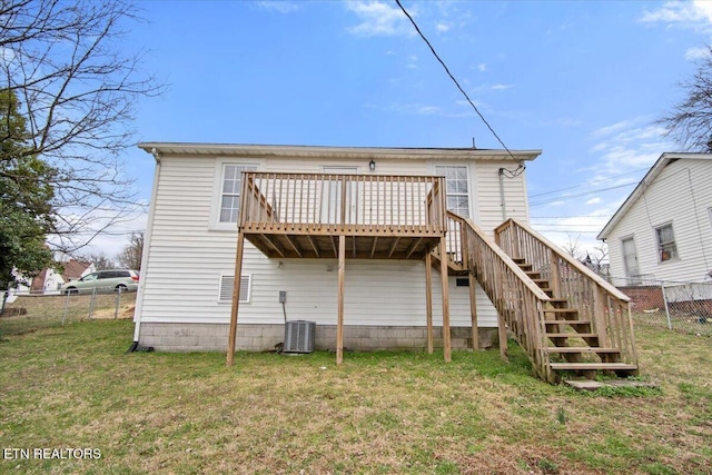 1231 Jefferson Ave, Maryville, TN 37804 - rear view of property with a deck, stairway, fence, and a lawn